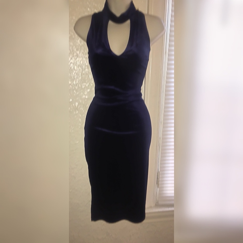 Royal Blue Crushed Velvet Midi Dress